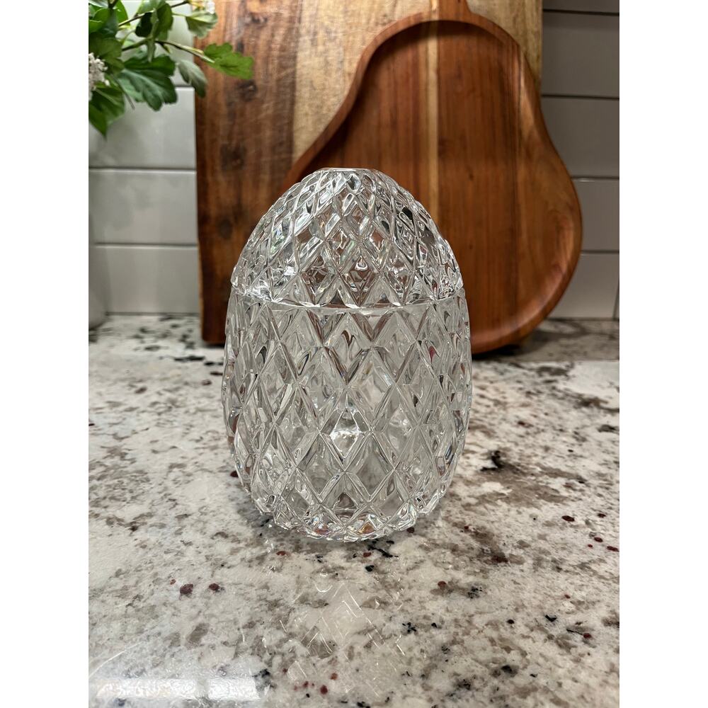 Sparkling Cut Glass or Crystal Pine Cone Jar w/ Removable Lid - 6” Tall